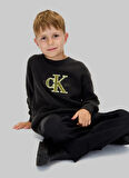 Calvin Klein Bisiklet Yaka Regular Fit Nakışlı Siyah Erkek Çocuk Kazak IB0IB02598BEH