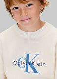 Calvin Klein Bisiklet Yaka Regular Fit Nakışlı Ekru Erkek Çocuk Kazak IB0IB02598PGB