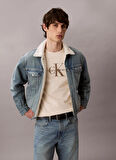 Calvin Klein Jeans Bisiklet Yaka Baskılı Krem Erkek T-Shirt LV04RB862G67U SS Hero Monologo Tee