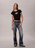 Calvin Klein Jeans Yuvarlak Yaka Baskılı Siyah Kadın T-Shirt LV047D208GUB1