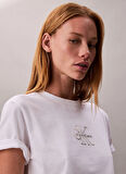 Calvin Klein Jeans Bisiklet Yaka Düz Beyaz Kadın T-Shirt LV047D873GYAA
