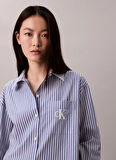 Calvin Klein Jeans Standart Gömlek Yaka Çizgili Mavi Kadın Gömlek LV044D170GZNX