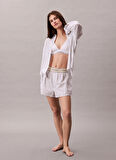 Calvin Klein Beyaz Kadın Pijama Alt LOGO SUPER POPLIN SHORT