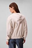 Kadın Regular Fit Fermuarlı Kapüşonlu Sweatshirt - Bej | S