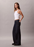 Calvin Klein Yüksek Bel Geniş Paça Geniş Fit Koyu Mavi Kadın Denim Pantolon LV047D769G34A