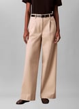 Calvin Klein Ekru Kadın Normal Fit Pantolon STRETCH CHINO W/ PLEAT -WIDE LEG