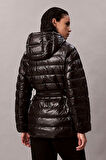 Kadın Belted Lightweight Puffer Mont - Siyah | XL