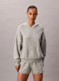 Calvin Klein Kapüşon Yaka Düz Gri Kadın Sweatshırt PLUSH HOODIE.