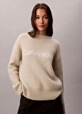 Calvin Klein Yuvarlak Yaka Standart İşlemeli Beyaz Kazak Kadın LV044D359GPD7