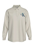 Calvin Klein Jeans Düz Krem Erkek Polo T-Shirt LV04RD201G67U LS CHUNKY PIQUE RELAX