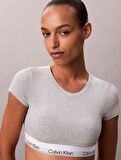 CALVIN KLEIN Kadın Marka Logolu Beyaz Elastik Bantlı Gri T-Shirt LV00QF8495 P7A