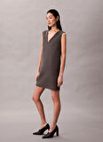 Calvin Klein V Yaka Düz Gri Kısa Kadın Elbise LV044D017GPD0