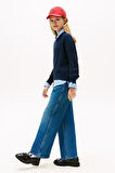 Kız Çocuk Geniş Paça Denim Pantolon – Denim Mavi | 10 Yaş