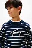 Erkek Çocuk Çizgili Yuvarlak Yaka Triko Kazak – Lacivert | 12 Yaş