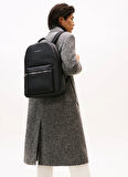 Tommy Hilfiger Suni Deri + Geri Dönüştürülmüş Polyester Siyah Erkek Sırt Çantası TH BUSINESS LEATHER BACKPACK
