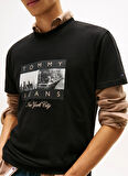 Tommy Jeans Bisiklet Yaka Baskılı Siyah Erkek T-Shirt DM0DM22464BDS TJM REG PHOTO FLAG SS