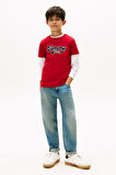 Erkek Çocuk Yazı Baskılı Kısa Kollu T-Shirt – Kırmızı | 8 Yaş