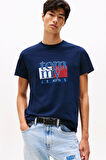 Erkek Slim Fit Grafik Baskılı T-Shirt - Lacivert | S