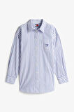 Kadın Çizgili Uzun Kollu Pamuklu Gömlek – Mavi Beyaz | S