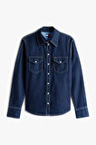 Kadın Uzun Kollu Denim Gömlek – Koyu Mavi | XS