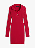 Tommy Hilfiger TJW Yakalı Armalı Kadın Kırmızı Elbise DW0DW22183XJP