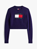 Tommy Hilfiger TJW Işıltılı Bayrak Desenli Kadın Mor Kazak DW0DW21690VLY