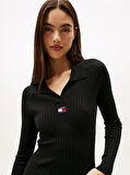 Tommy Hilfiger TJW Yakalı Armalı Kadın Siyah Elbise DW0DW22183BDS