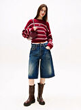 Tommy Hilfiger TJW Armalı Çizgili Yumuşak Kadın Kırmızı Kazak DW0DW21679XJP