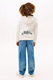 Erkek Çocuk Yazı Baskılı Kapüşonlu Fermuarlı Sweatshirt - Kırık Beyaz | 12 Yaş