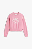 Kız Çocuk Rahat Kalıp Kalp Desenli Triko Kazak - Pembe | 10 Yaş