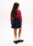 Tommy Hilfiger Lastikli Bel Regular Fit Lacivert Çizgili Diz Üstü Kız Çocuk Etek KG0KG08913C1G