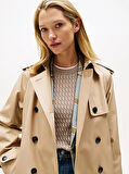 Tommy Hilfiger Pamuklu Normal Kesim Kruvaze Kadın Bej Mont WW0WW46529AEG