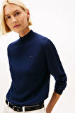 Kadın Kaşmir Karışımlı Yarım Balıkçı Yaka Triko Kazak - Lacivert | XS