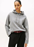 Tommy Hilfiger Kapüşon Yaka Baskılı Gri Kadın Sweatshırt WW0WW46127P61