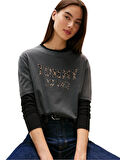 Tommy Hilfiger TJW Kutu Kesim Leopar Desenli Kolej Stili Kadın Siyah T-shirt DW0DW21957BDS