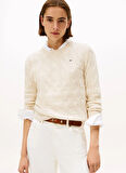 Tommy Hilfiger Yuvarlak Yaka Standart Düz Bej Kazak Kadın WW0WW43586ADK
