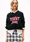 Tommy Jeans Standart Baskılı Siyah Kazak Kadın DW0DW21711BDS