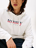 TOMMY HILFIGER Erkek Marka Logolu Kapüşonlu Şık Görünüşlü Beyaz1 Sweatshirt DM0DM22113 YBL