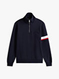 Tommy Hilfiger İkonik Renk Bloklu Eklemeli Yarım Fermuarlı Erkek Mavi Kazak MW0MW40480DW5