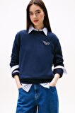Kadın Regular Fit Nakış Logolu Sweatshirt - Lacivert | S