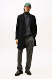 Erkek Klasik Kesim Yün Karışımlı Palto - Siyah | S