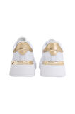 Kadın Metalik Detaylı Platform Tabanlı Sneaker - Beyaz/Gold | 36