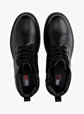 TOMMY HILFIGER Erkek Marka Baskılı %100 Deri Full Bağcıklı Kışlık Kullanıma Uygun Siyah Bot & Bootie EM0EM01706 BDS