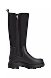 Kadın Warm Lined Fermuarlı Uzun Yağmur Çizmesi - Siyah | 38