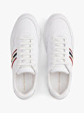 Tommy Hilfiger TH Dokuma Şeritli Düz Taban Kadın Beyaz Sneaker FW0FW09001YBS