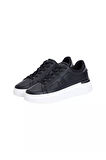 Kadın Metalik Detaylı Platform Tabanlı Kort Sneaker - Siyah | 37