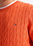 Tommy Hilfiger Bisiklet Yaka Normal Turuncu Erkek Kazak MW0MW33132SCX_CLASSIC COTTON CABLE