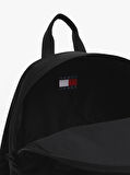 TOMMY HILFIGER Kadın Marka Logolu Yumuşak Mikrofiber Kumaşlı Ayarlanabilir Sırt Askısı Dolgusuz Astarsız Siyah Sırt Çantası AW0AW17892 BDS