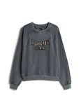 Tommy Hilfiger TJW Kutu Kesim Leopar Desenli Kolej Stili Bisiklet Yaka Kadın Siyah Kazak DW0DW21959BDS