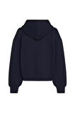 Kadın Balon Kollu Kapüşonlu Sweatshirt - Lacivert | L